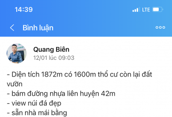 Chính chủ gửi bán 1200m : cao dương - lương sơn - hoà bình