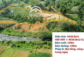 Chính chủ gửi bán lô đất có diện tích 4429,8m có 400m thổ cư,còn lại đất cây lâu năm.lô đất bám suối to 140m bám đường 100m.